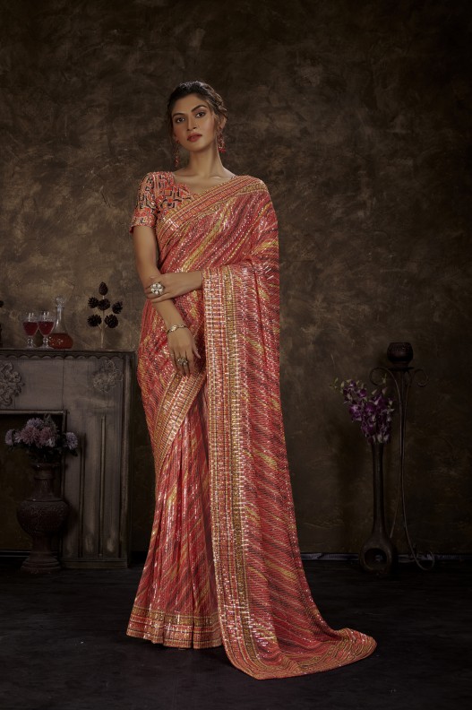 Designer Imported Sequince Digital Print Saree With Designer Blouse 